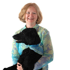 Dr Karen Massey with therapy dog, Diva